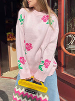 Load image into Gallery viewer, Rose Round Sweater Mid Weight Pink Black Gray N5Z843