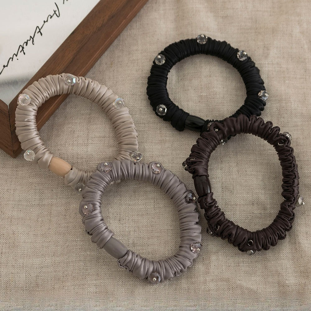 Satin Crystal Scrunchie Women Elegant High Ponytail N6F126