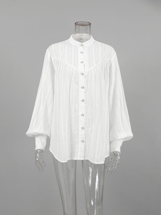 Simple Puff Sleeve Shirt Women N6C137