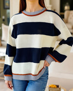 Load image into Gallery viewer, Color-Block Striped Loose Pullover Sweater Women N6H304