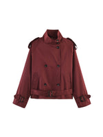 Load image into Gallery viewer, Loose Belted Double-Breasted Stand Collar Coat Women N6H125