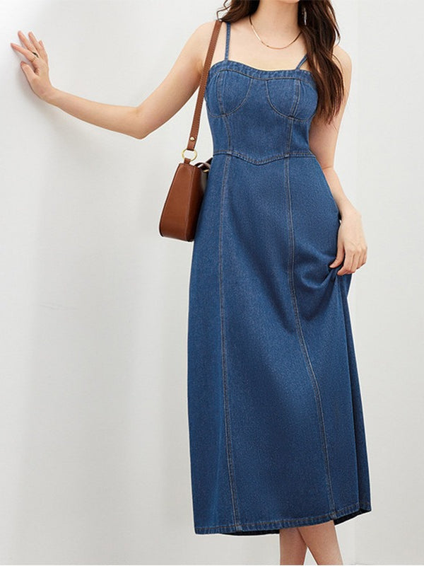 Strapless Denim Dress with Linen Blend Light Blue N6C186