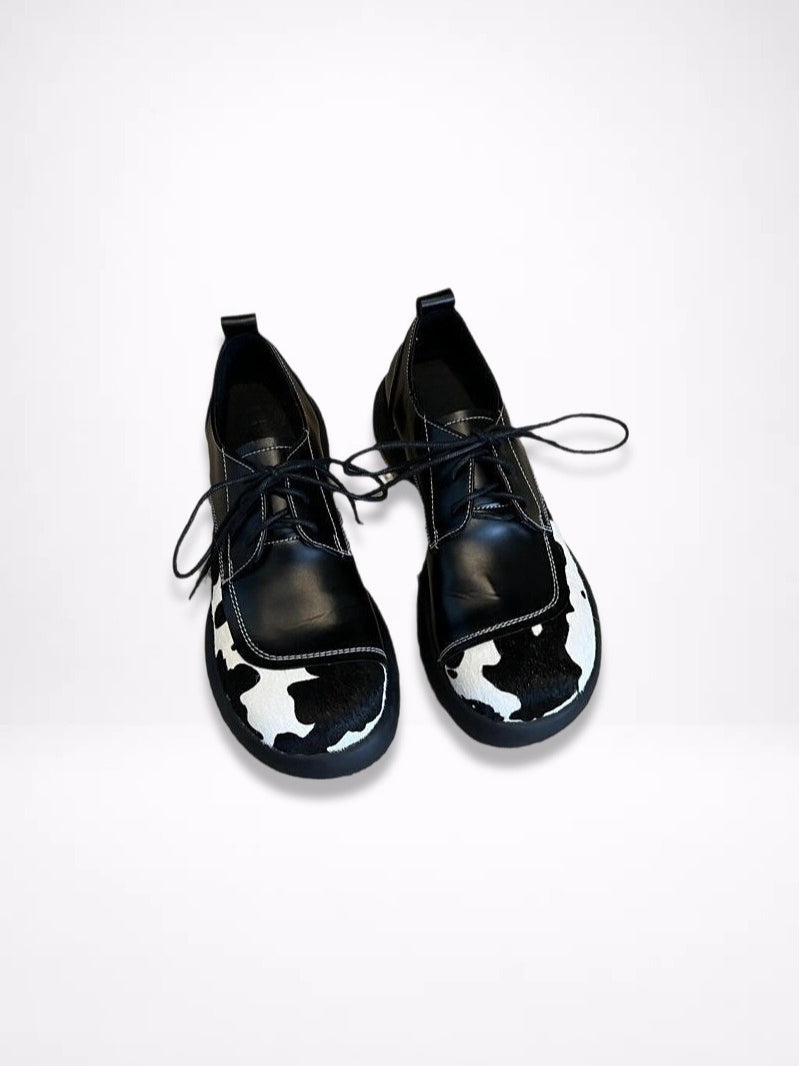 Cow Print Lace Up Loafers Women N6C148