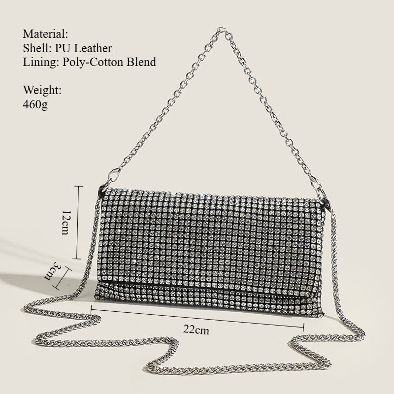 Crystal Embellished Shoulder Bag PU Poly Cotton S5P318