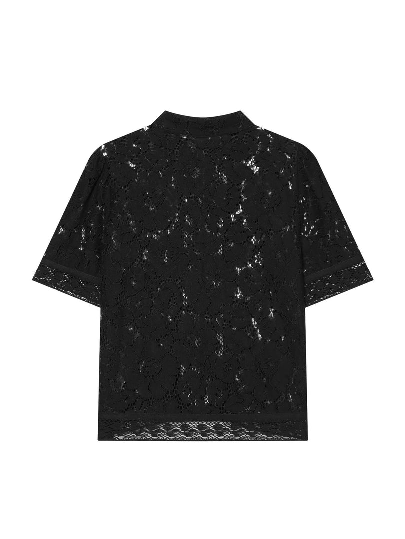 Lace Crochet Stand Collar Short Sleeve Blouse Women N6F205