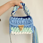 Load image into Gallery viewer, Handwoven Crochet Colorblock Shoulder Bag Tassel N6F094