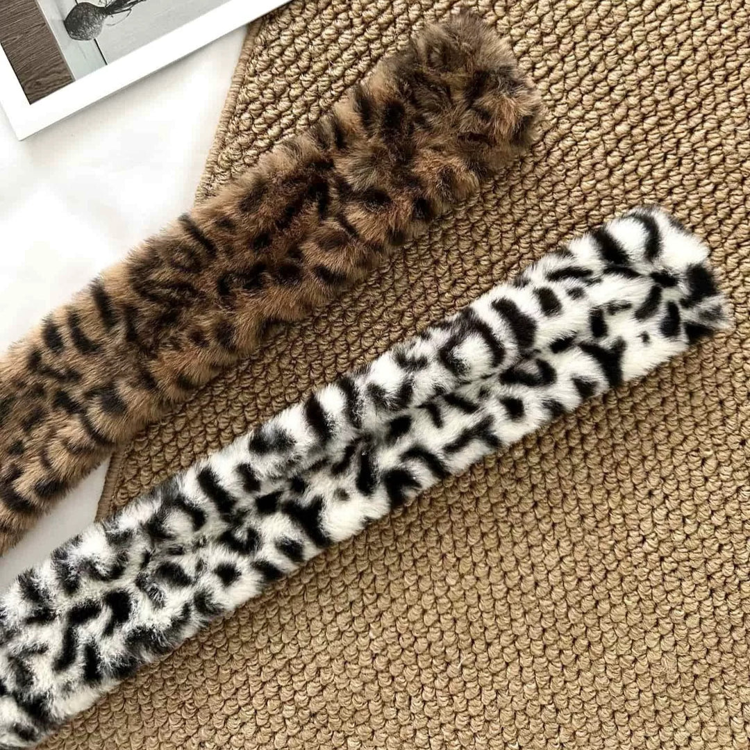 Women's Faux Fur Leopard Print Waist Belt N6J105