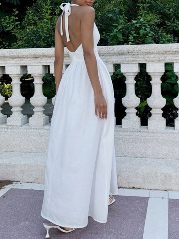 Tie-Waist V-Neck Flared Maxi Dress Women N6D120