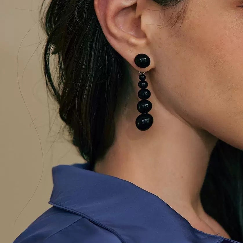 Black Agate Bead Long Earrings Women Niche Cool S5P922