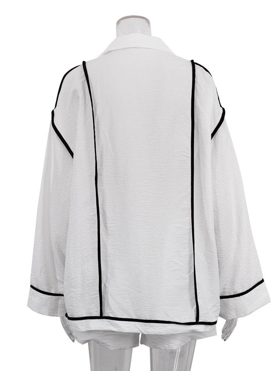 Loose Lapel Cardigan and Wide Leg Shorts Set N6D110