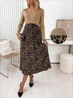 Load image into Gallery viewer, Cross V-Neck Draped Leopard Print Long Sleeve Dress N6G293