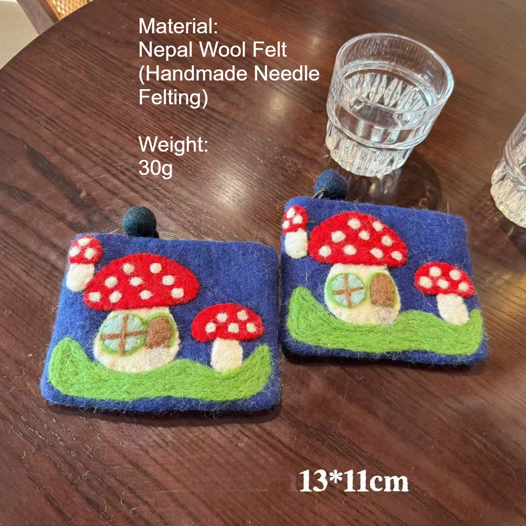 Nepal Wool Felt Mushroom Coin Purse Bag Charm N6G012