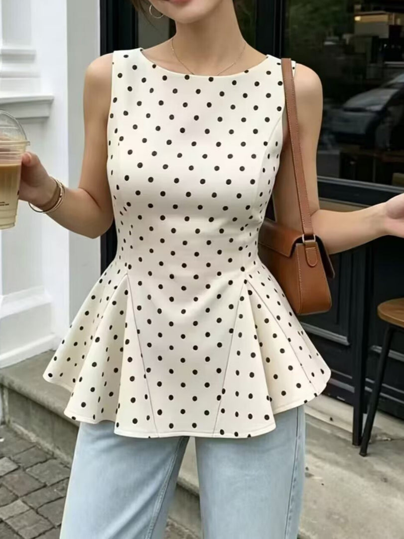 Polka Dot Hem Sleeveless Top Women N6E160