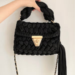 Load image into Gallery viewer, Handwoven Crochet Solid Shoulder Bag Tassel Purse N6F095