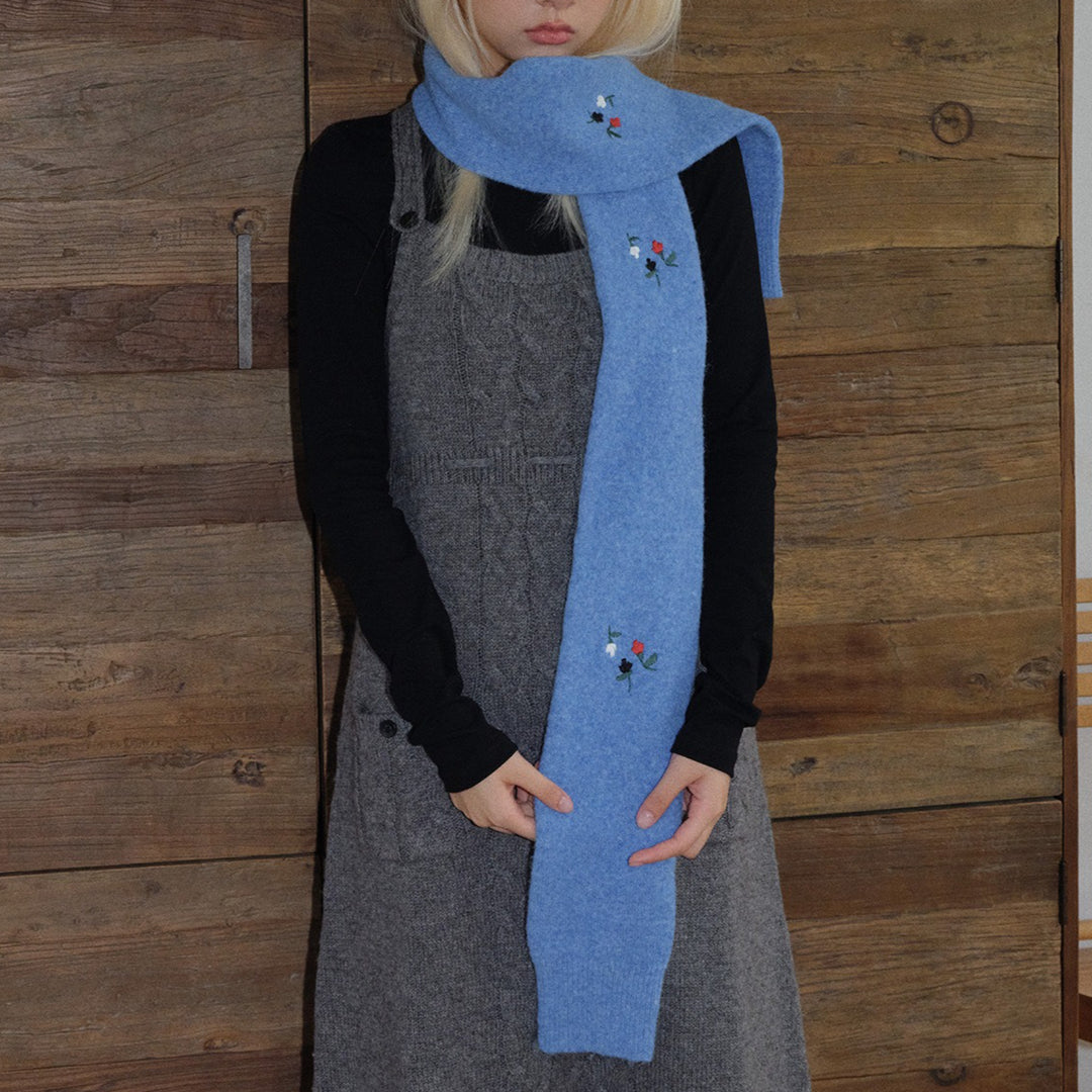 Womens Double Layer Rose Embroidered Knit Scarf N6K229