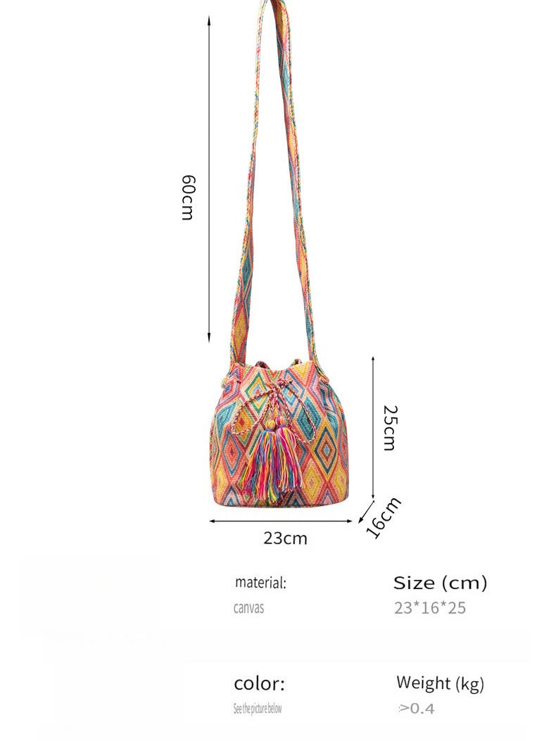 Bohemian Canvas Bucket Shoulder Bag Women N6C305