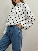 Load image into Gallery viewer, Simple Polka Dot Back Slit Blouse Women N6E145
