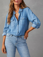 Load image into Gallery viewer, Casual Lapel Long Sleeve Denim Shirt Women N6D064