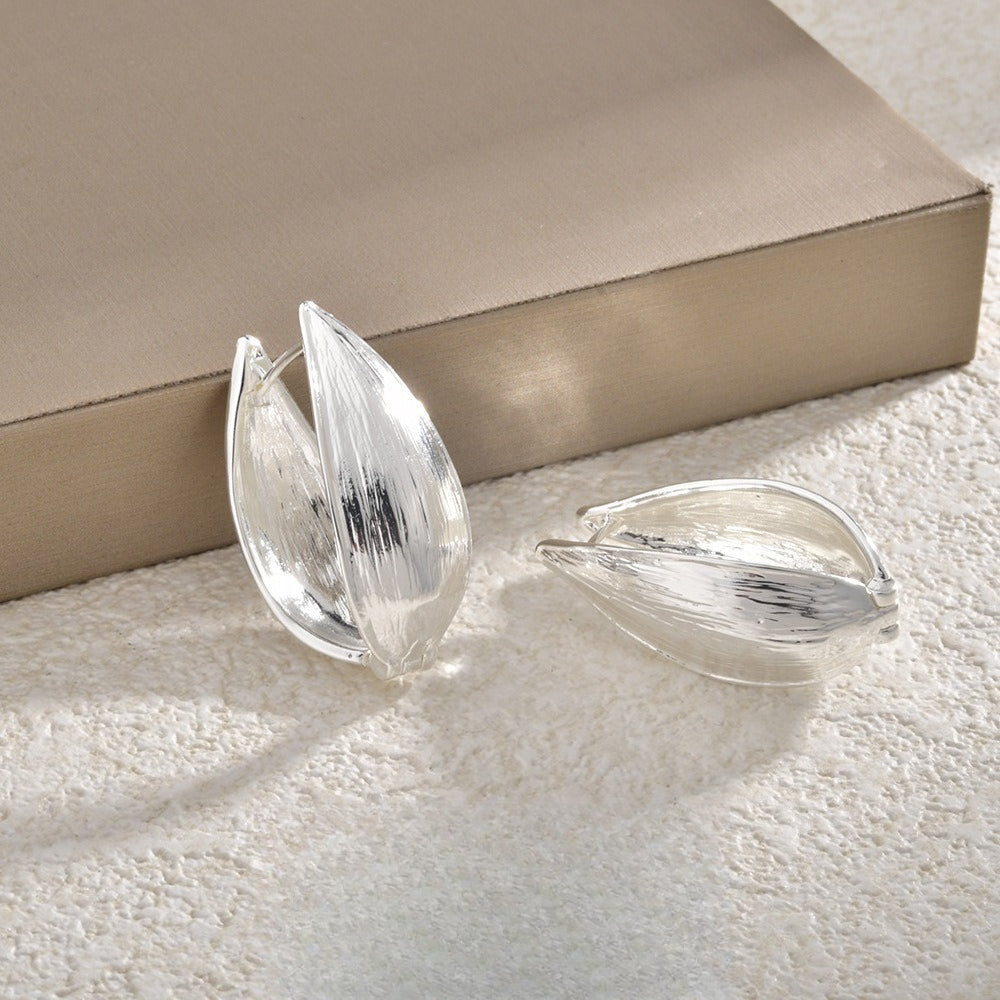 Teardrop Cuff Earrings Double Sided Texture Women N6C064