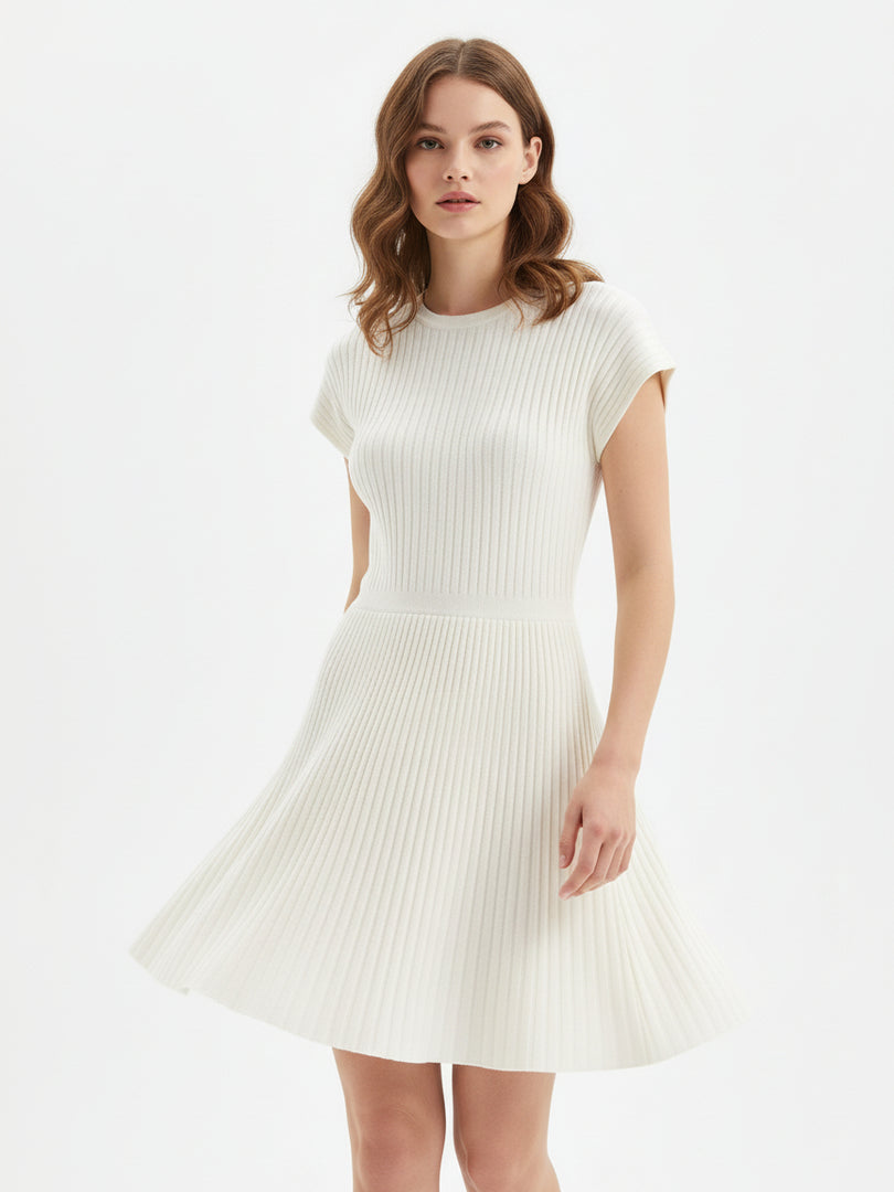 Knit Round Neck Short Sleeve Dress Women N6C270