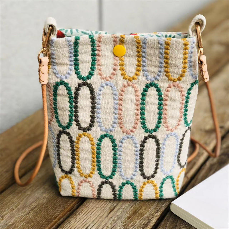 Hand-Embroidered Cotton Crossbody Phone Pouch  S5P288