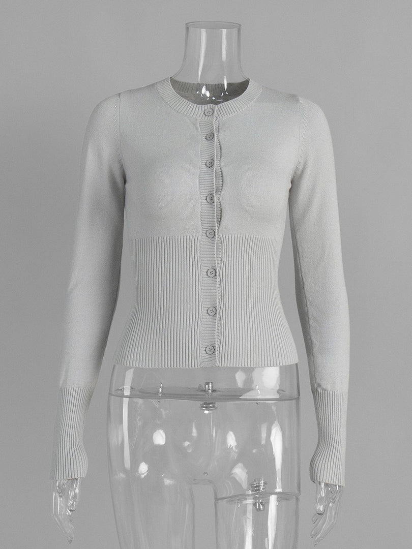 Slim Fit Viscose Long Sleeve Knit Cardigan Solid Basic Top N6G127