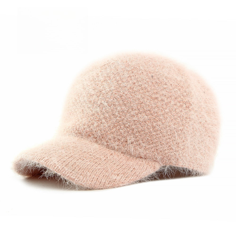 Faux Rabbit Fur Baseball Cap Women Soft Warm Knit N6G201
