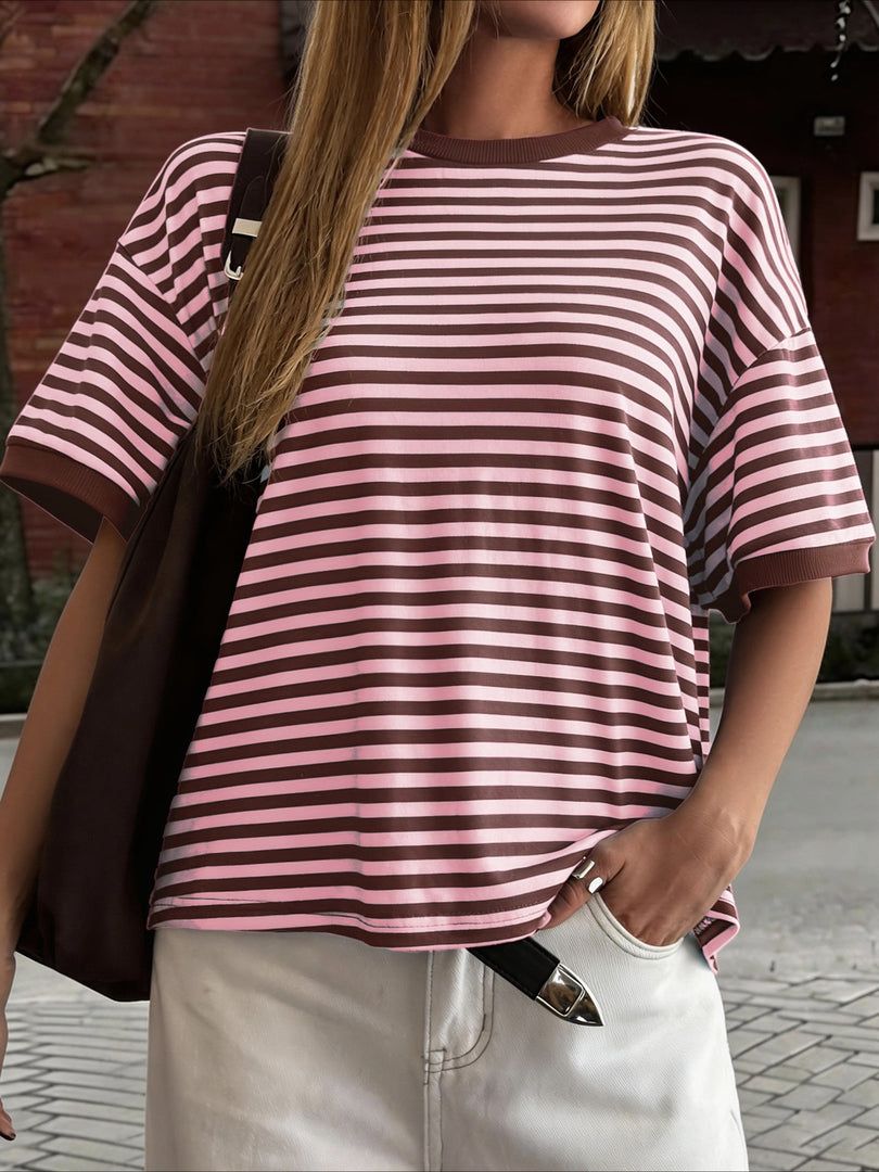 Vacation Stripe Short Sleeve T-shirt Women N6D131
