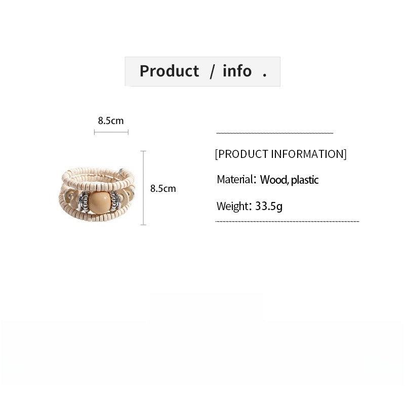 Vintage Wood Multi-Layer Geometric Beaded Bangle N6H071