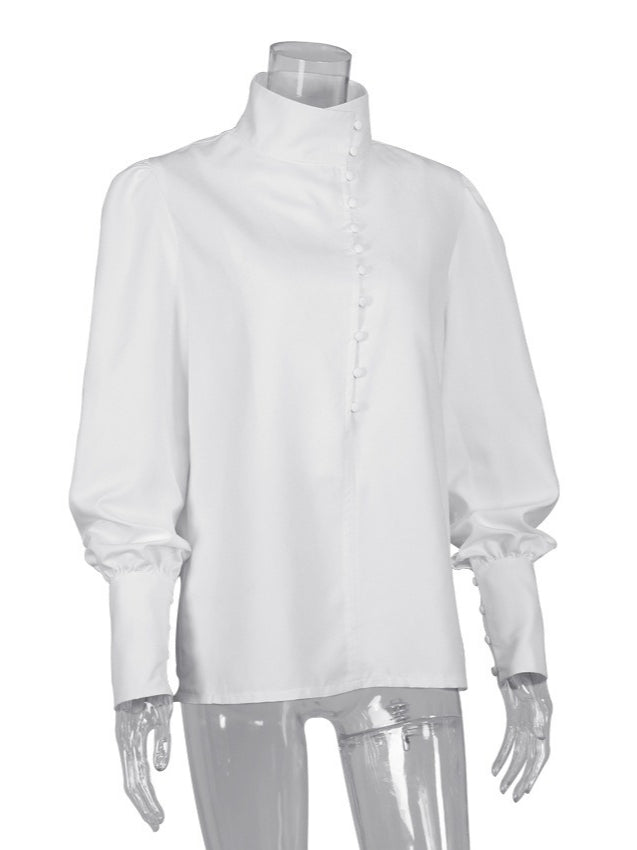 Mandarin Collar Office White Shirt Women N6C135