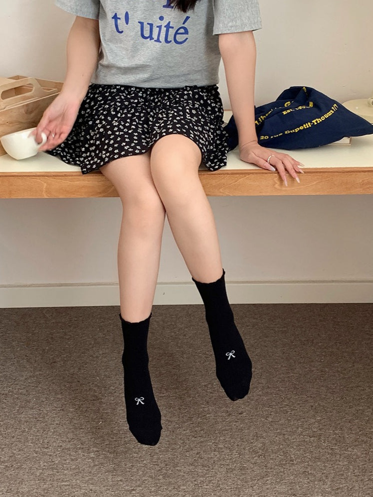 Bow Ruffle Mid Calf Socks Women N6C175