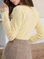 Load image into Gallery viewer, Lace Trim Button-Front Knit Top Women N6D172