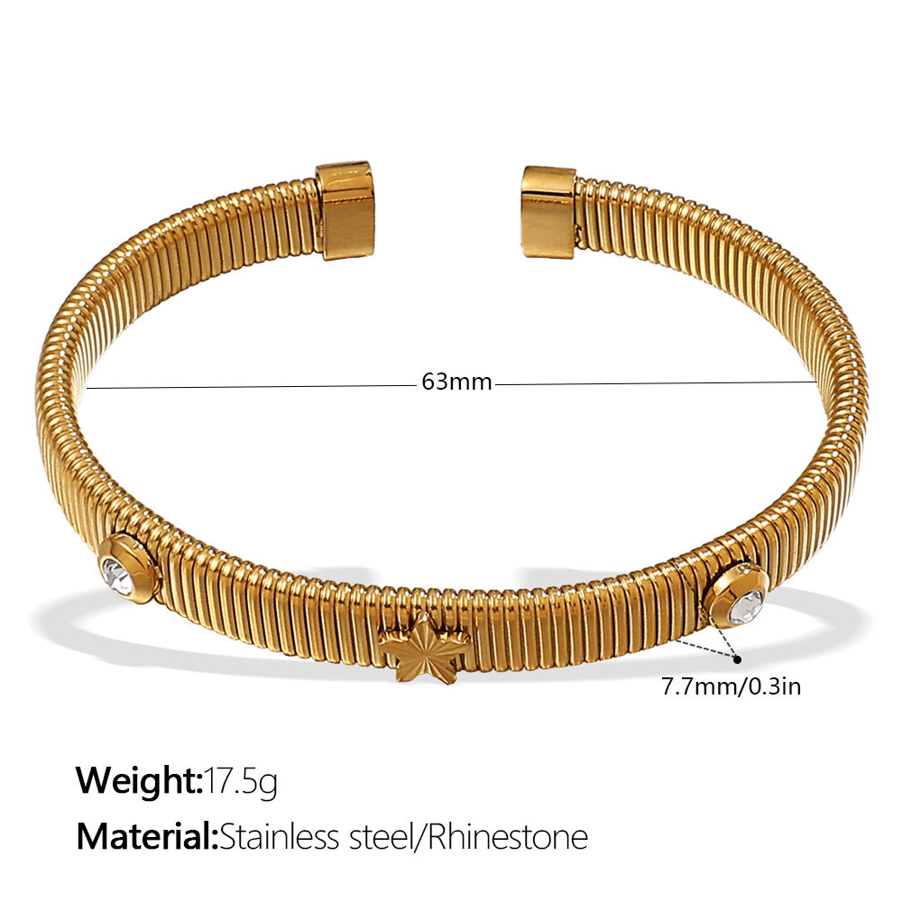 Four Leaf Clover Bangle Titanium Steel Plated Elastic S5P090