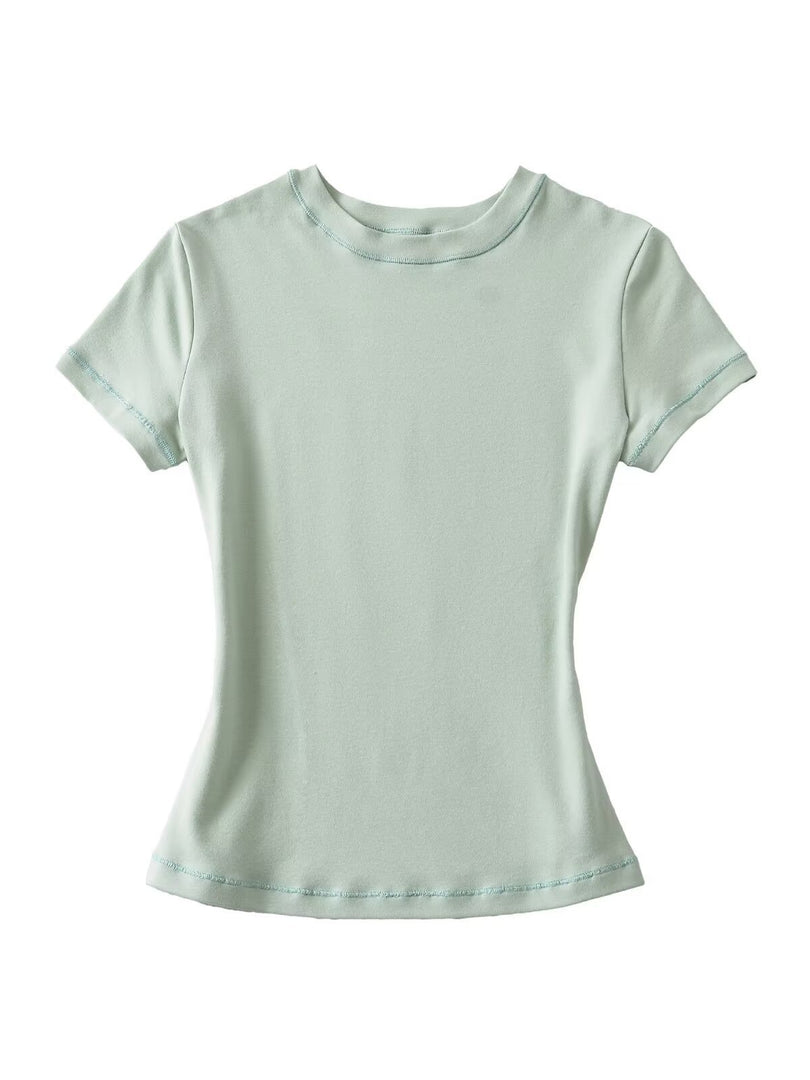 Fitted Round Neck Short Sleeve T-shirt Women N6D086