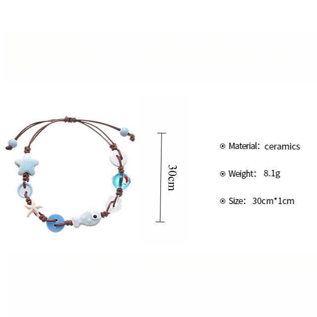 Ceramic Bracelet Braided Starfish Floral Marine Motif S5P177