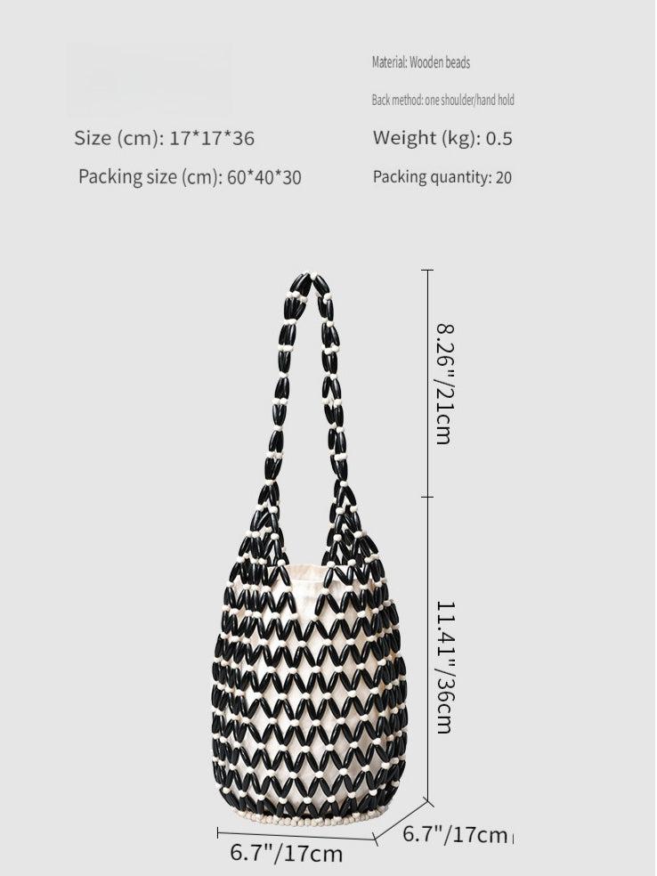 Handwoven Beaded Vacation Bucket Bag Women N6C304