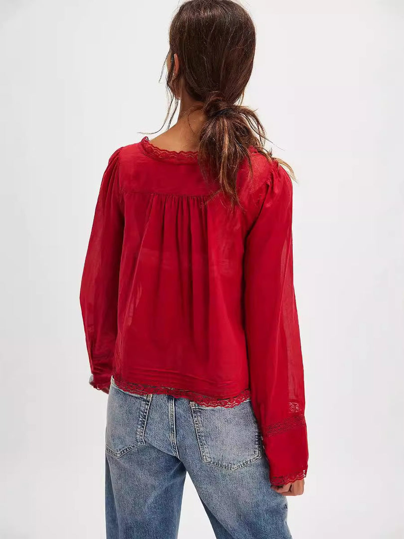 French Lace U Neck Blouse Women N6C097