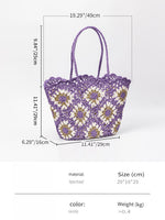 Load image into Gallery viewer, Hand Crochet Color Block Mesh Tote Beach Bag Women N6C302