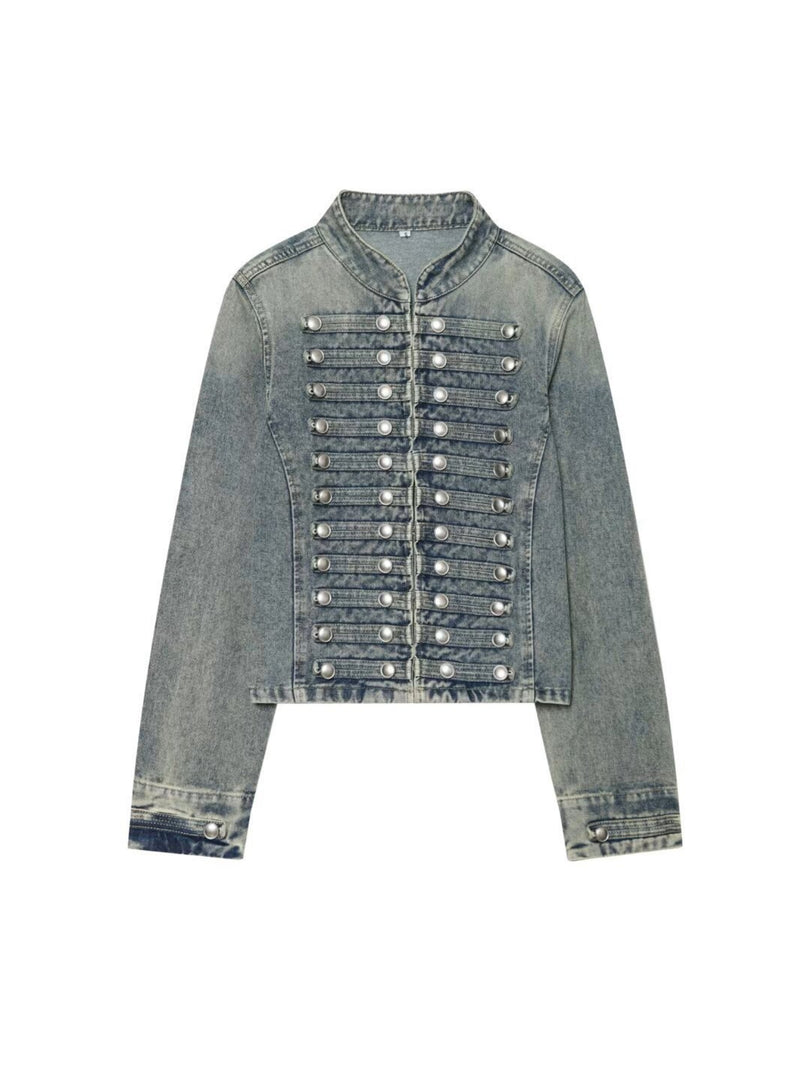 Embroidered Cropped Denim Jacket Slim Fit Women N6F193