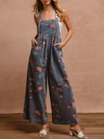 Load image into Gallery viewer, Floral Print Denim Overalls Women Sleeveless Jumpsuit N5A107
