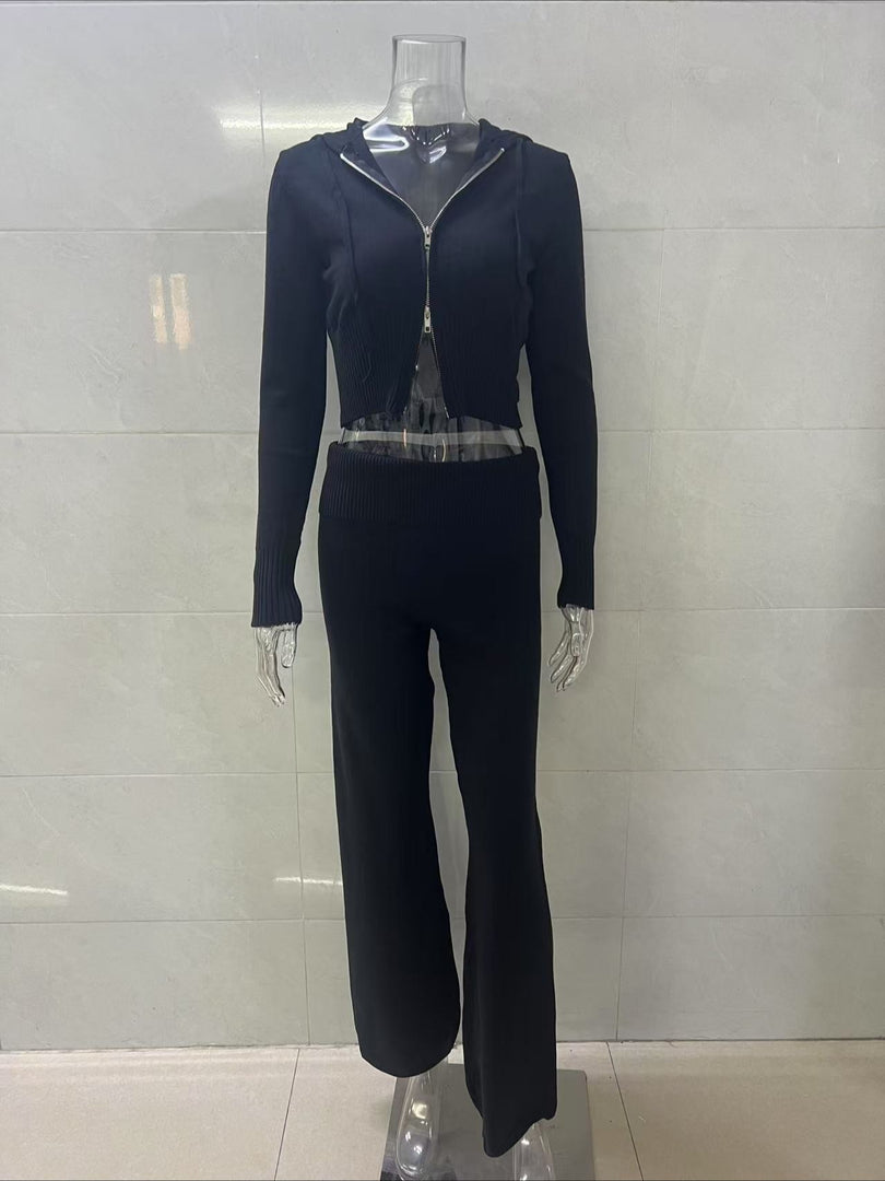 Hooded Zip-Up Sweatshirt and Pants Set Women N6D078