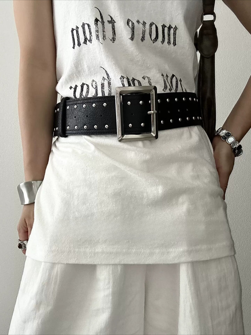 Women's Faux Leather Studded Wide Belt N6J136
