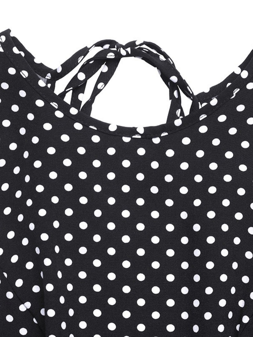 Retro Polka Dot Backless Tie Waist Midi Dress N6E167