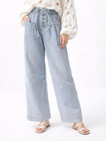 Load image into Gallery viewer, Wide Leg Relaxed Tie Waist Denim Pants Women N6C283
