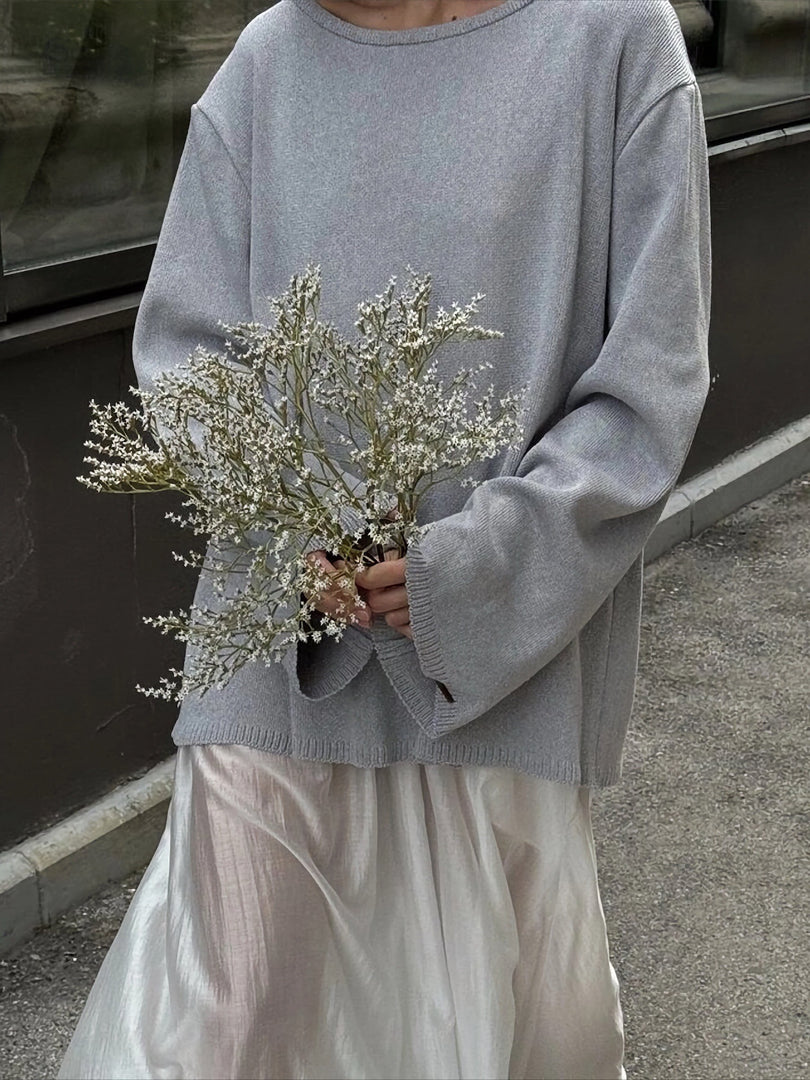 Solid Relaxed Backless Cotton Knit Sweater Women N6G128