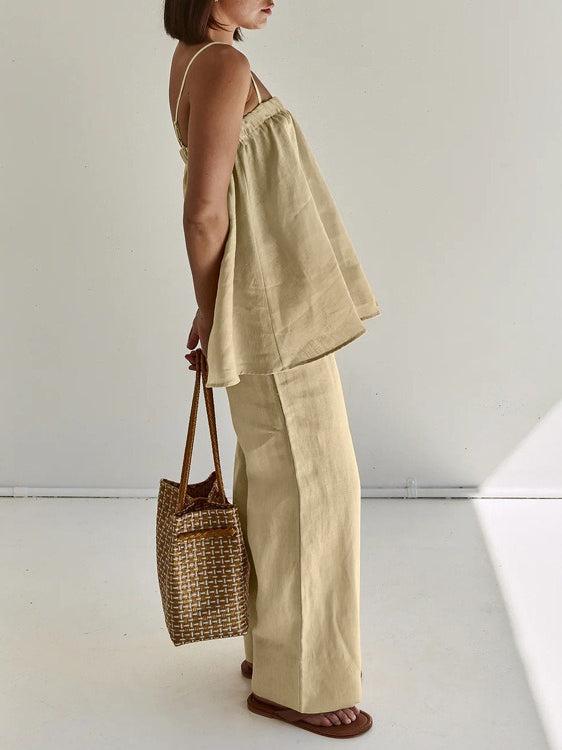 Sexy Ruffle Tank Top and Wide Leg Pants Set Women N6D089