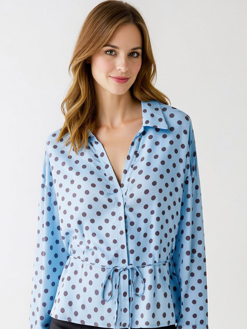 Polka Dot Satin Crop Shirt Women Office N6C109