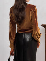 Load image into Gallery viewer, Velvet French Twist Top Women Waist Knot Blouse N5A078