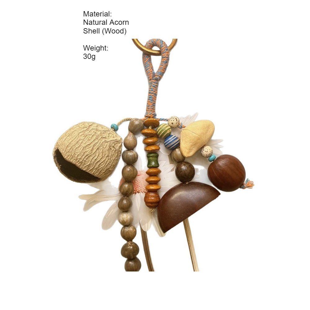 Healing Acorn Seed Pod Wind Chime Keychain Artisan N6F304