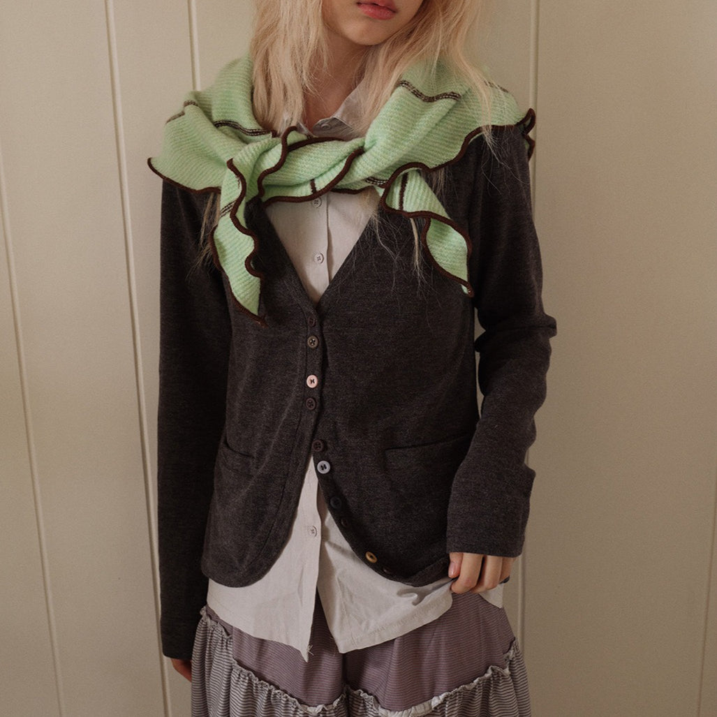 Wool Blend Ruffle Knit Triangle Scarf Shawl N6K228
